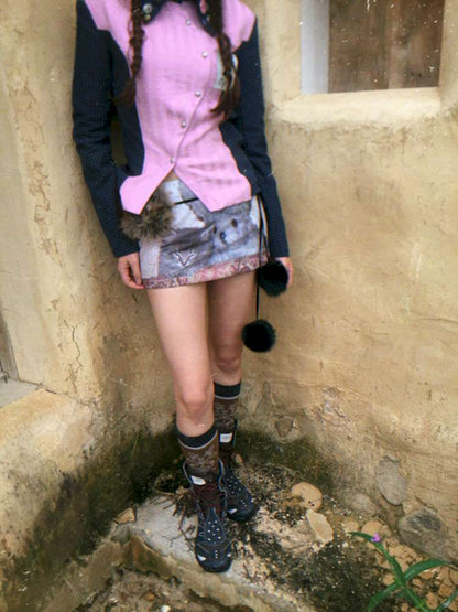 Pink Blue Plaid Multi-Button Shirt【s0000014897】