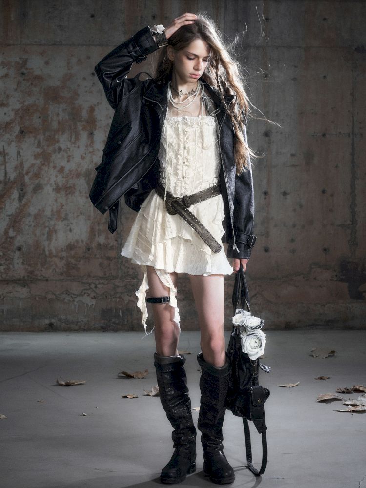 Loose black myriad leather jacket【s0000013885】