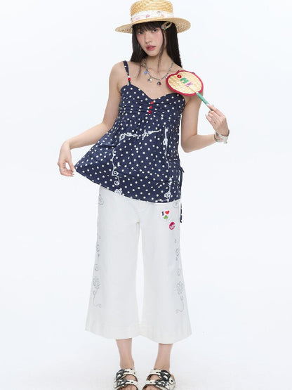 Summer Navy Blue Polka Dot Top【s0000016395】