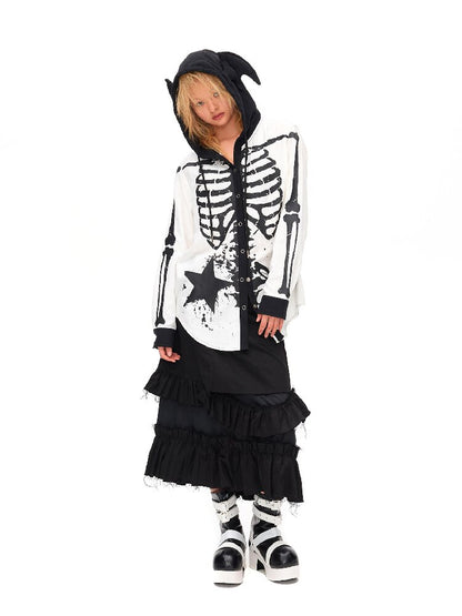 Demon Skeleton Print Hooded Shirt【s0000016054】