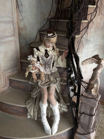 Stripe Lace Drawstring Cake Skirt【s0000015618】