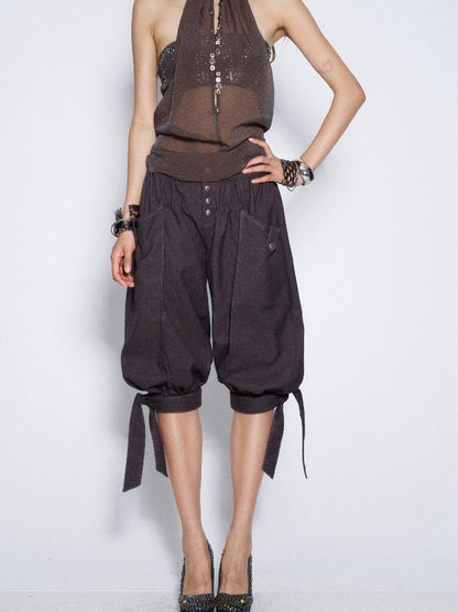 Suit Fabric Lace Up Crop Bloomer【s0000016682】