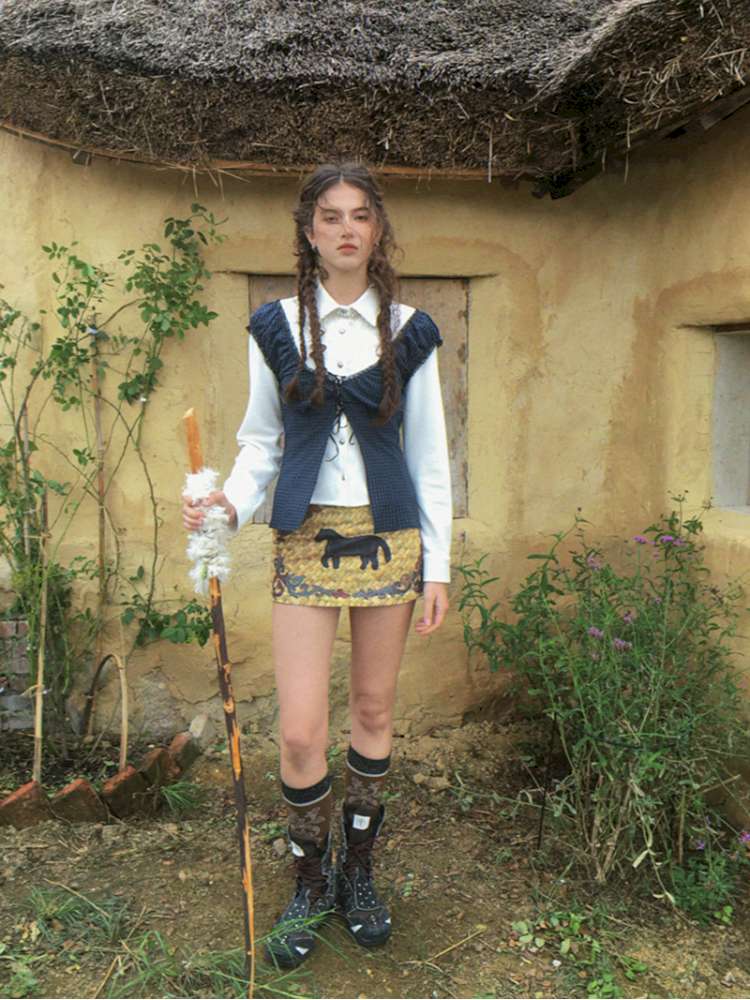 Blue Plaid Polka Dot Long Shirt【s0000014902】