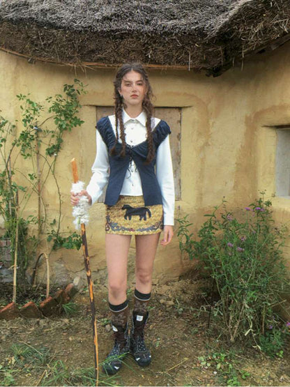 Blue Plaid Polka Dot Long Shirt【s0000014902】