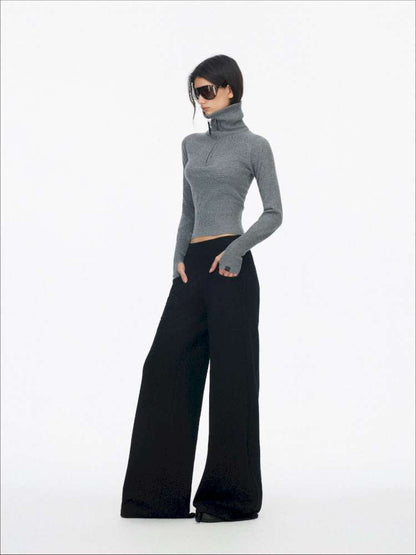 Half-Turtleneck Zip Knit Long-Sleeve T-Shirt【s0000014876】