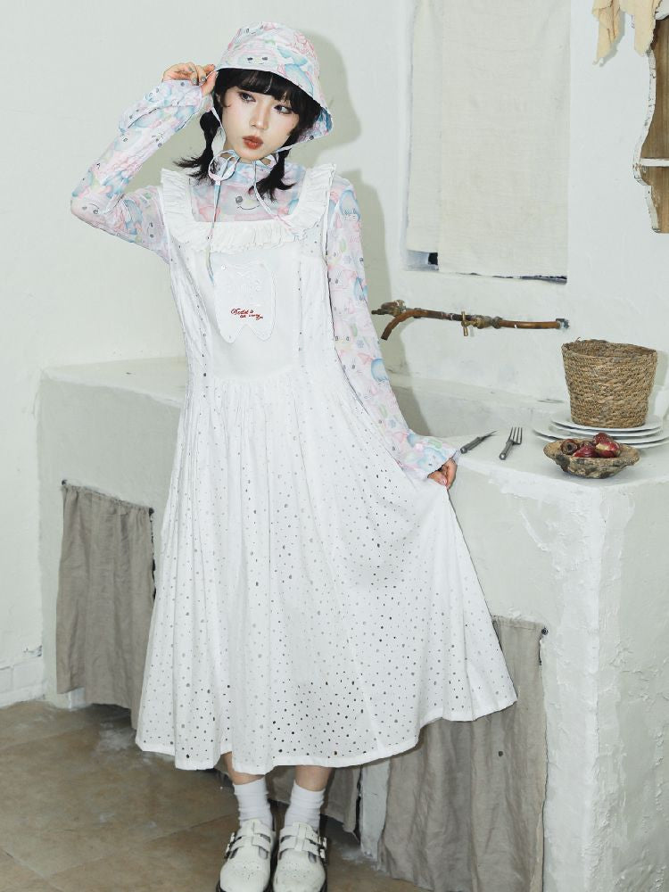 Embroidered Pure White Vest Dress [S0000010909]