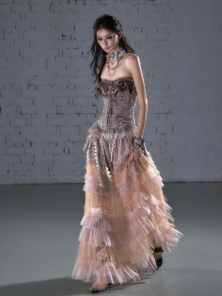 Patchwork Lace Satin Short Corset【s0000016204】