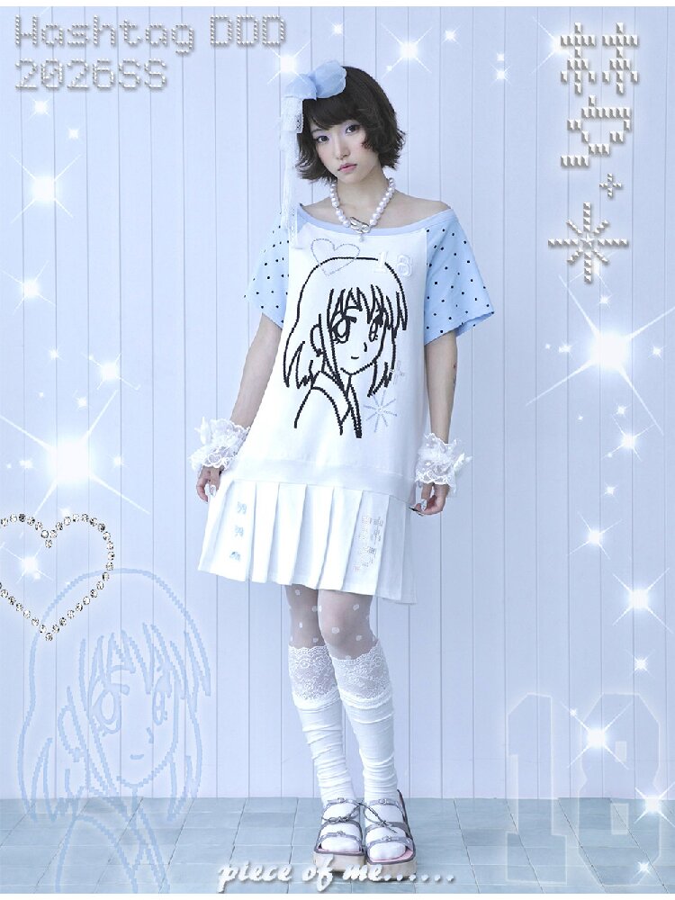 Blue White Pixel Pleated Dress【s0000016546】