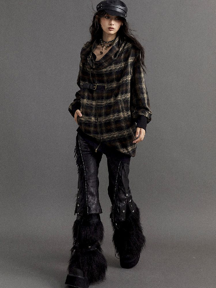 LOOSE PLAID ASYMMETRICAL SWEATER JACKET [S0000010326]