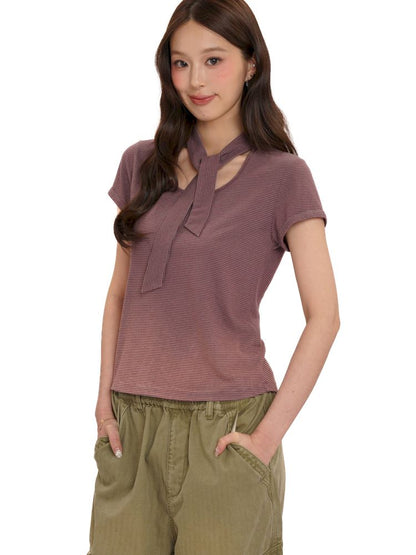 Small scarf short-sleeved tops【s0000013426】