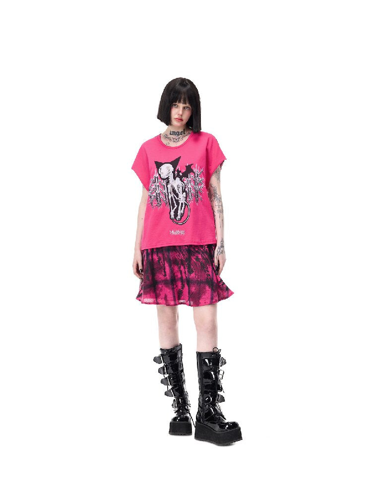 Cat Bone Print Patchwork Top【s0000017718】