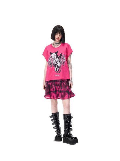 Cat Bone Print Patchwork Top【s0000017718】