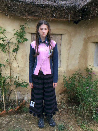 Striped Knit Furball Midi Slacks【s0000014900】