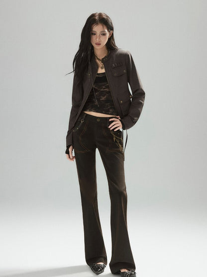 Coffee Low-Rise Leather Slacks【s0000015606】