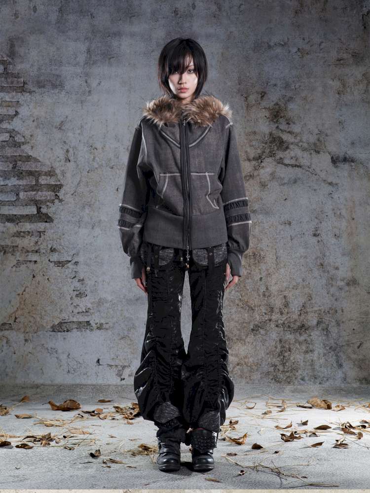 Lantern Sleeve Hooded Sweatshirt Jacket【s0000014493】