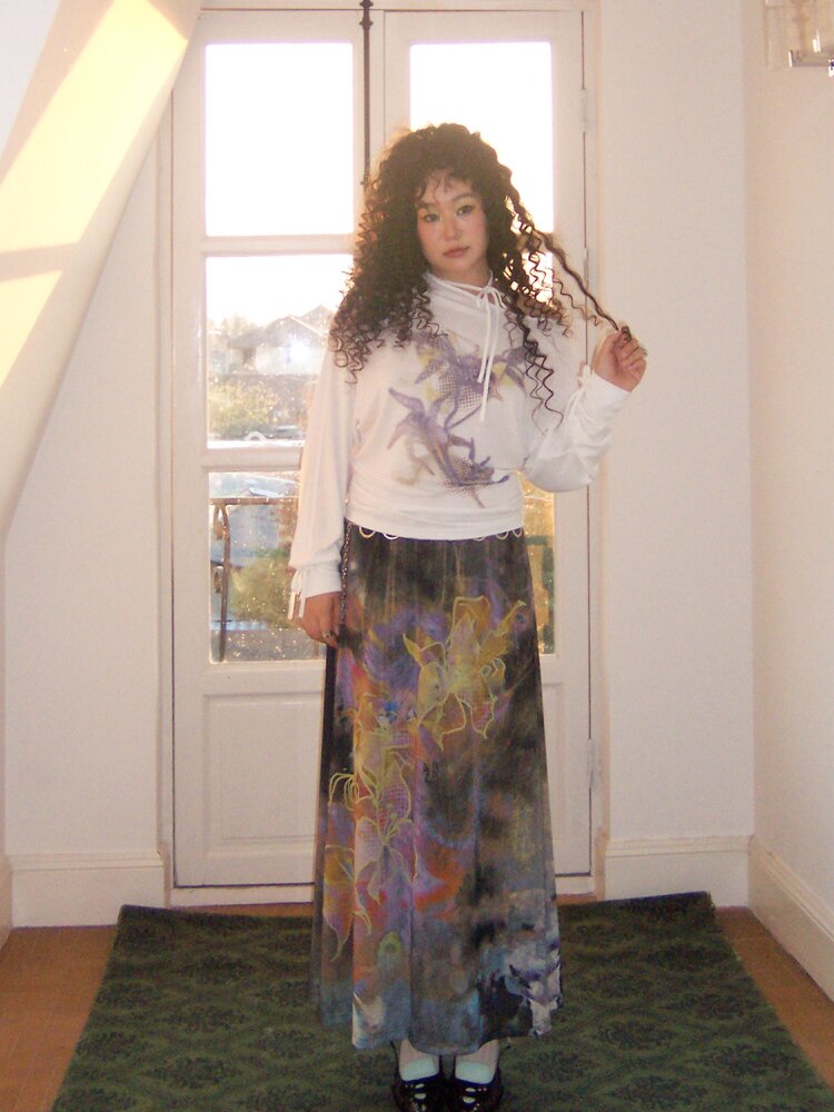 Mist Orchid Print Lace Up Top【s0000015457】