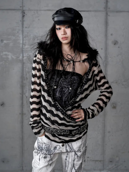 Two-Piece Set Striped Knit Top【s0000013953】