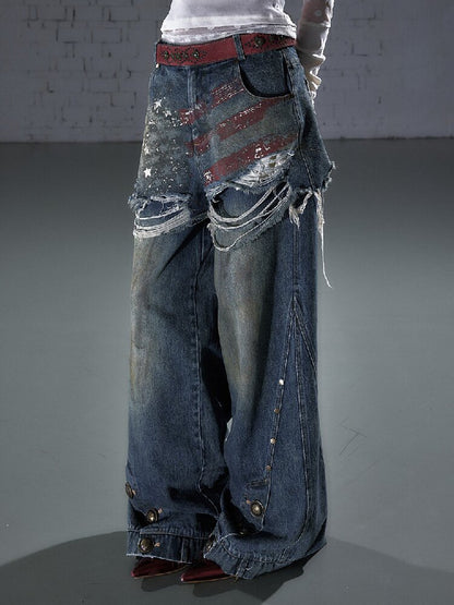 Nostalgic Print Fake Two Denim【s0000015931】