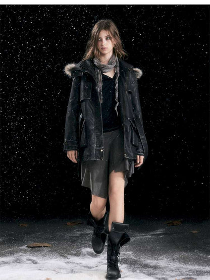 Heavy Industry Fur Collar Distressed Hooded Coat【s0000014671】