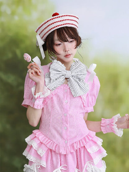 Pink Striped Lolita Shirt Top【s0000016559】