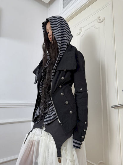 High-Neck Metal Buckle Napoleon Windbreaker【s0000013902】