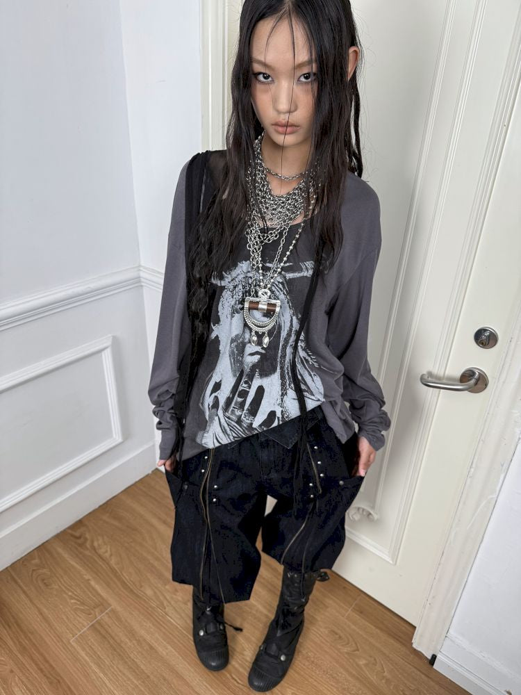Ribbon Design Crew Neck Long Sleeve T-Shirt【s0000013905】