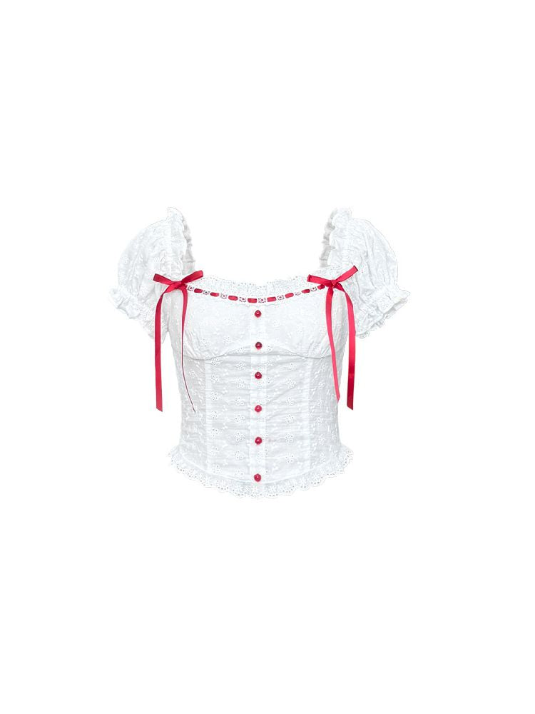 Red and White CHECKERED BOW LACE SET [S0000009315]