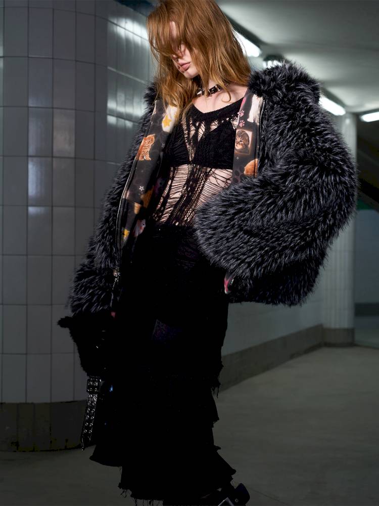 Cat Print Reversible Fleece Jacket【s0000014414】