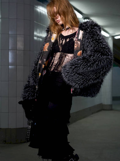 Cat Print Reversible Fleece Jacket【s0000014414】