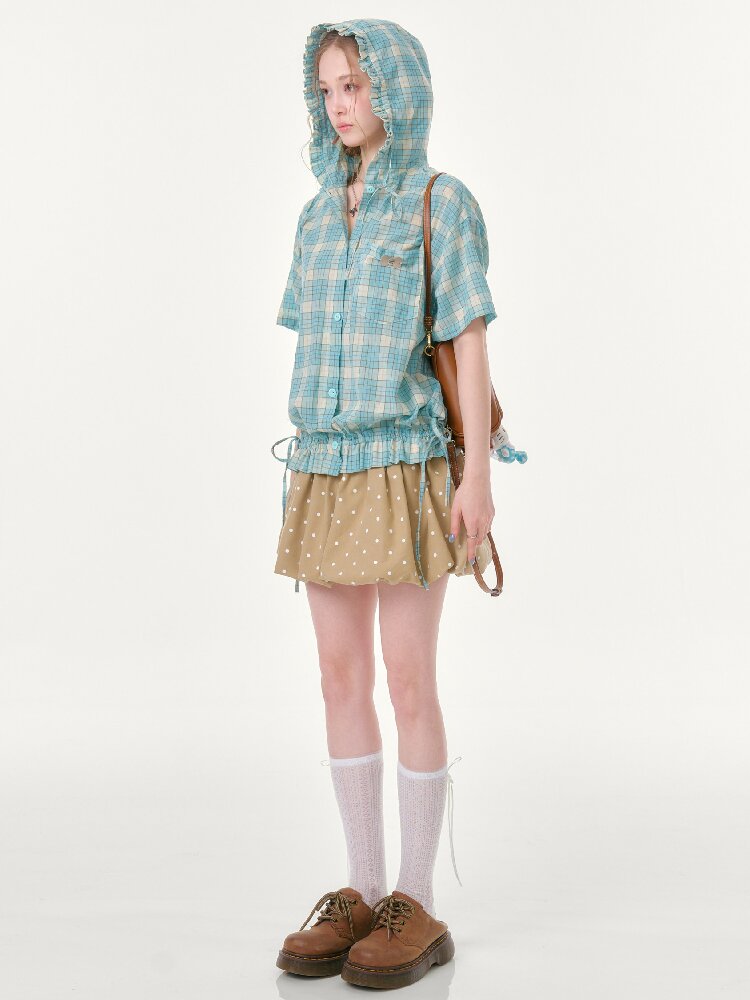 Ruffle Hem Hooded Plaid Shirt【s0000016619】