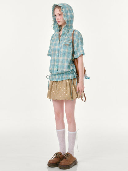 Ruffle Hem Hooded Plaid Shirt【s0000016619】
