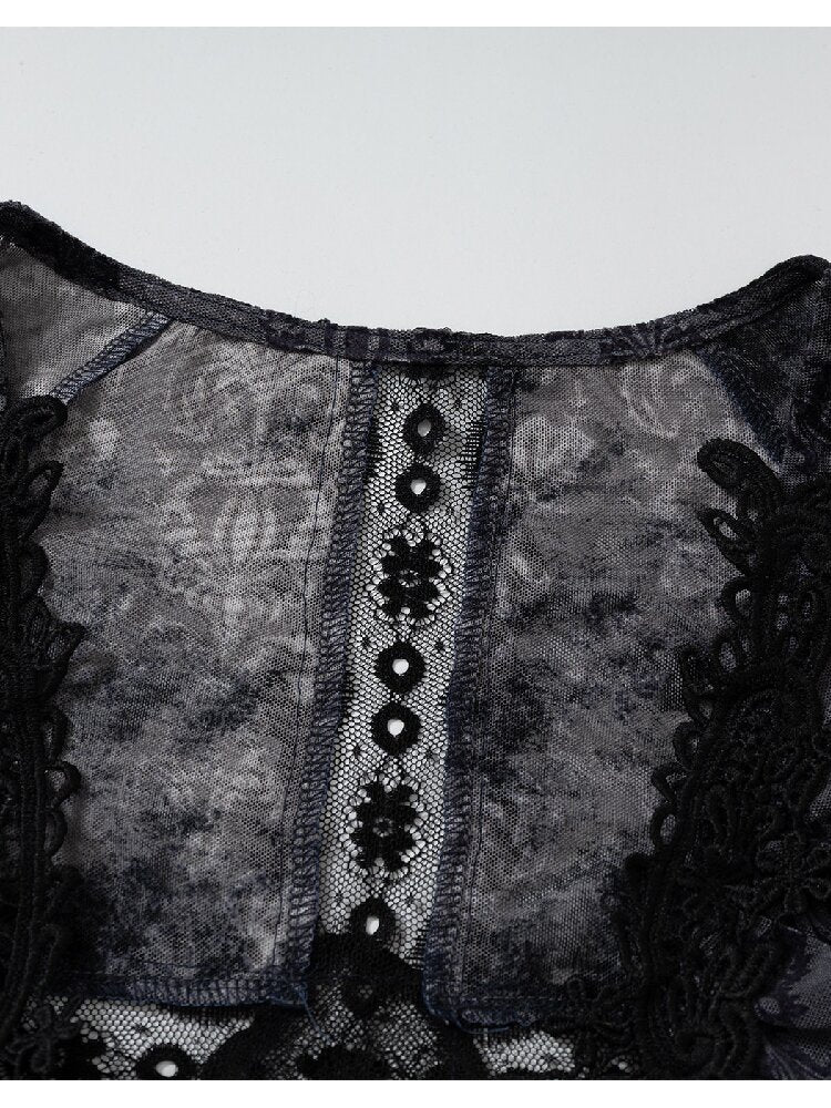 Crochet Flocked Lace Slim Shirt【s0000015934】