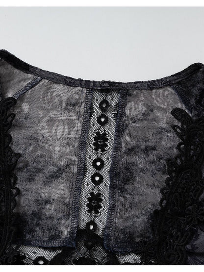 Crochet Flocked Lace Slim Shirt【s0000015934】