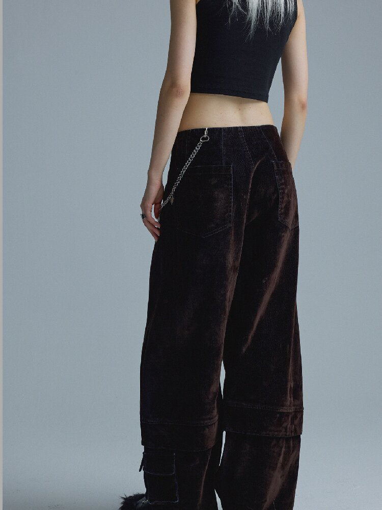 Mottled Velvet Buttoned Wide-Leg Pants【s0000018557】