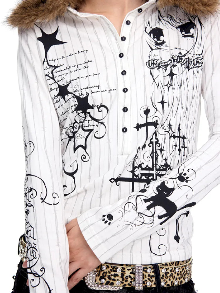 Fur Collar Long-Sleeve Polo Shirt【s0000014091】