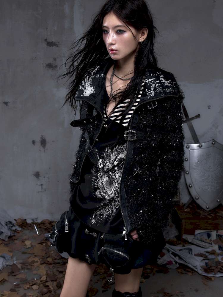 Leather Print Collared Coat【s0000014468】