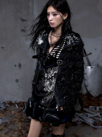 Leather Print Collared Coat【s0000014468】