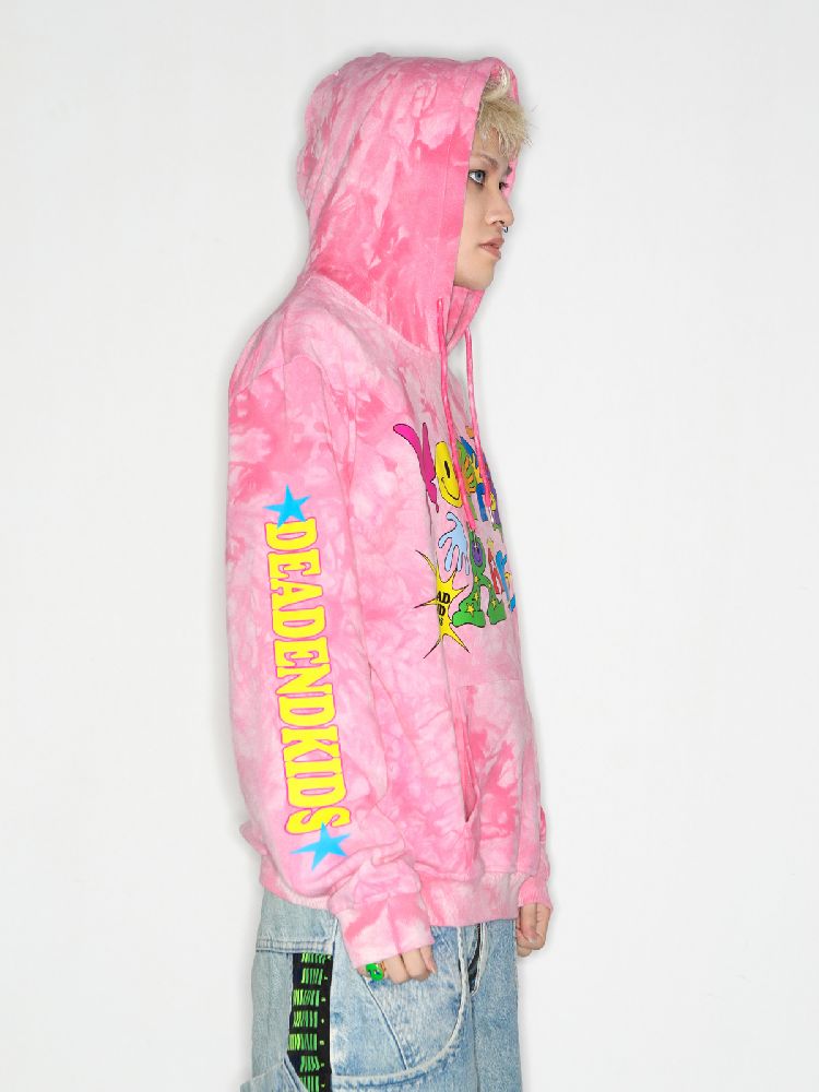 Smiley Pink Tie-Dye Hooded Sweatshirt [S0000010262]