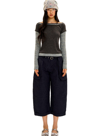 Tencel Wool Stripe Contrast T-Shirt【s0000016417】