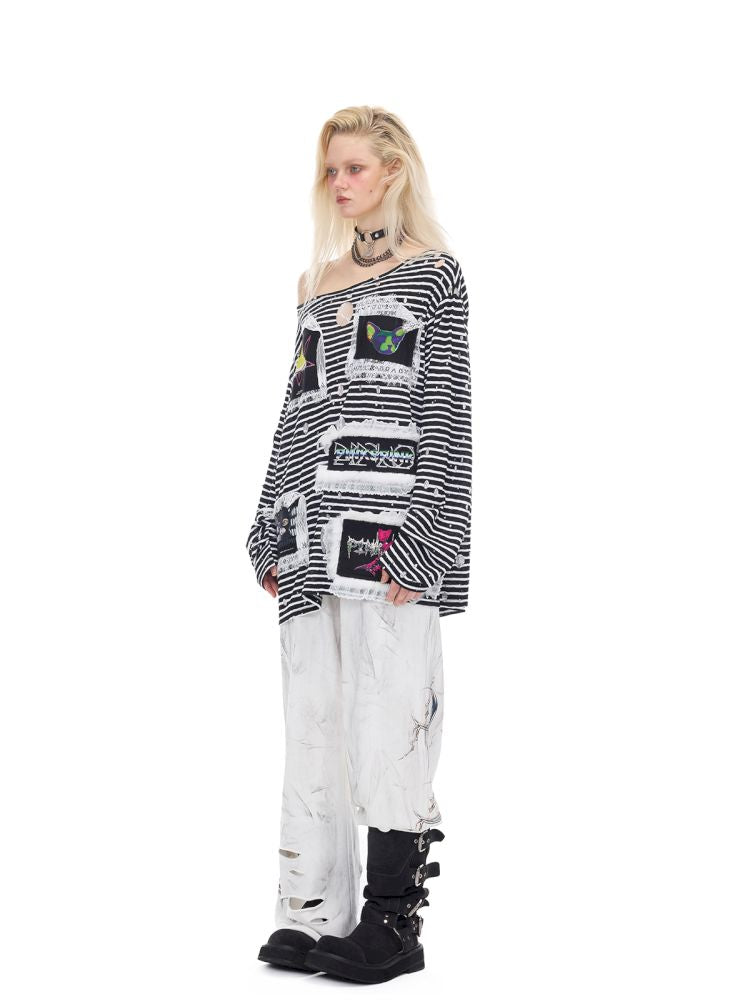 Irregular Hole Rock Punk Loose Pants【s0000012986】