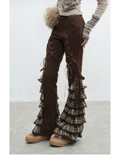 Plaid Strap Vintage Lace Slacks【s0000014832】