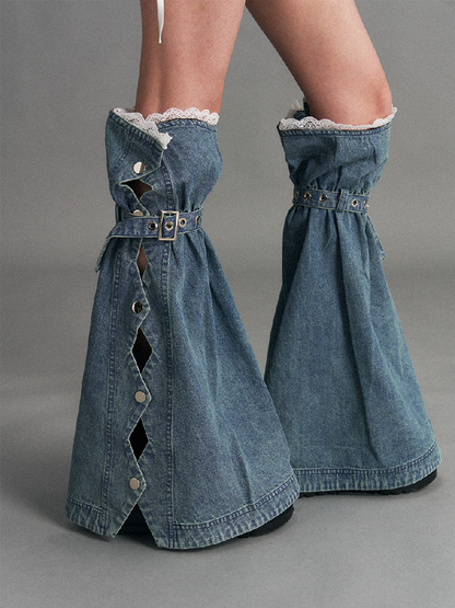 Lace Denim Strap Flared Leg Covers【s0000017774】