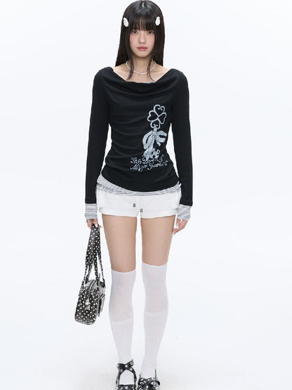 Soft Patchwork Collar Slim Top【s0000016385】