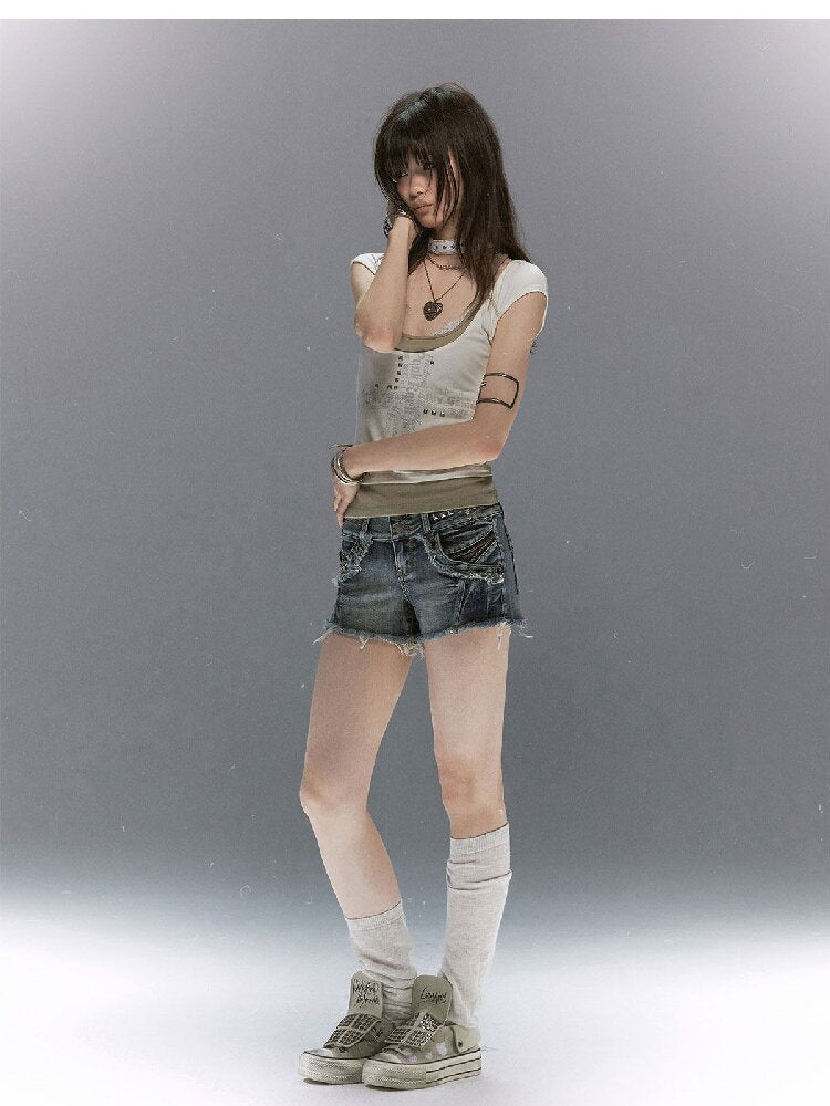 Party By The Sea Rivet Denim Shorts【s0000017042】