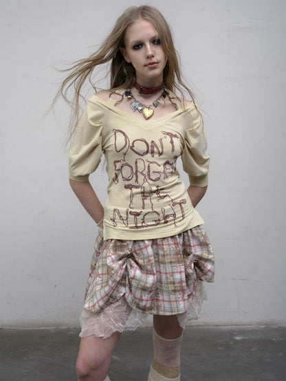 Bubble Sleeve Stretch Short Sleeve T-Shirt【s0000012617】
