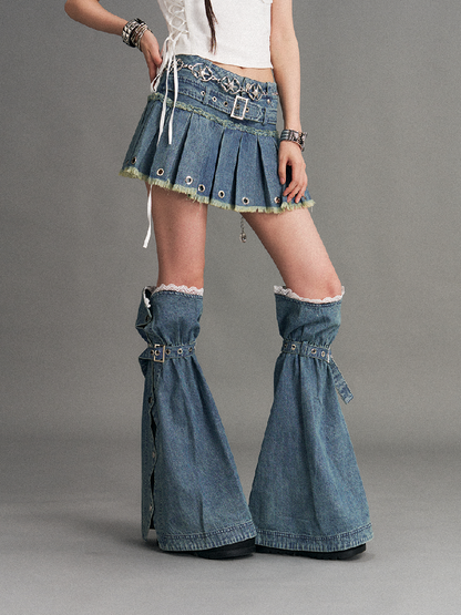 Washed Flame Pleated Denim Skirt【s0000017772】