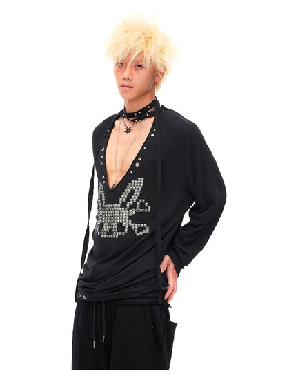 Studded Rabbit Skull Pleated Top【s0000016489】