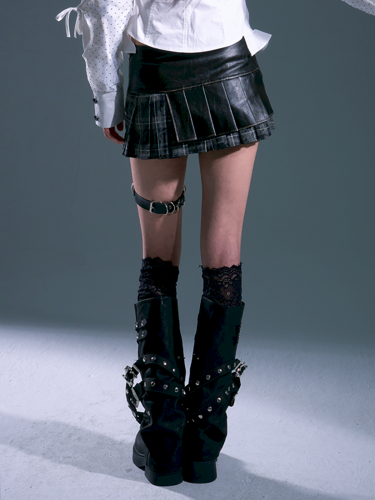 Low Waist Tie Pleated Plaid Skirt【s0000013693】