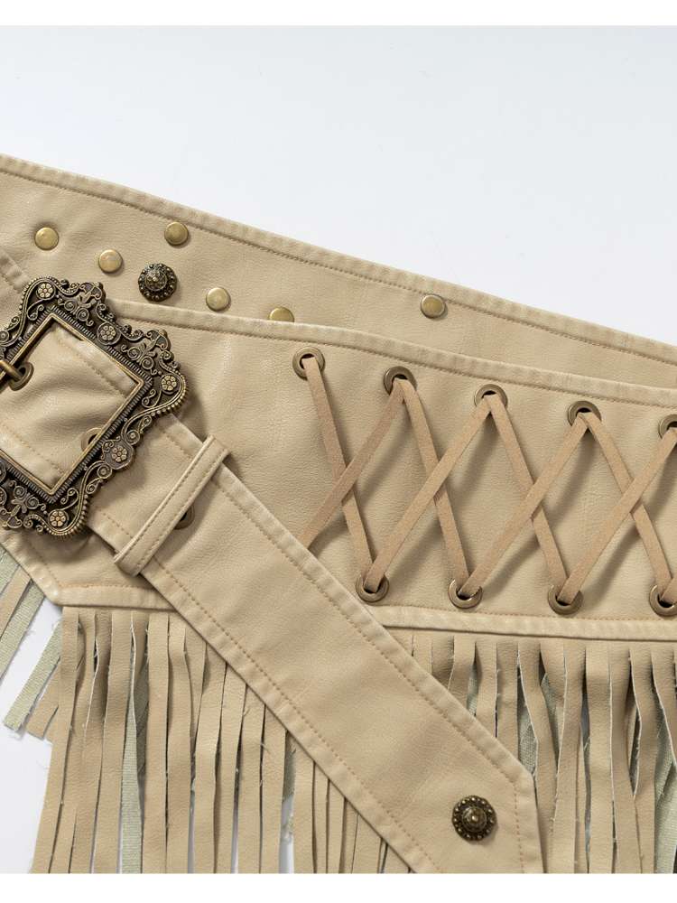 Heavy-Duty Fringe Wide Leather Belt【s0000014476】