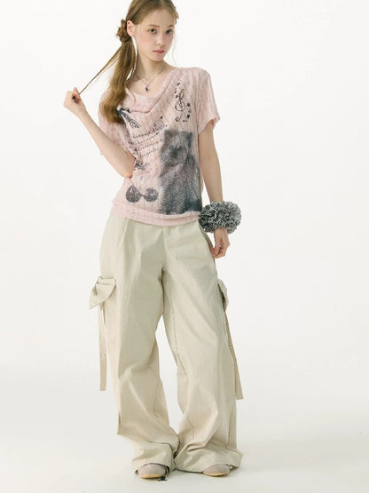 Apricot Bow High Waisted Trousers【s0000017150】